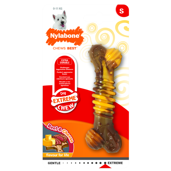 Afbeelding Nylabone Extreme Chew Textured Bone Beef & Cheese Kaas&Rund - Hondenspeelgoed - S door Petsplace.nl