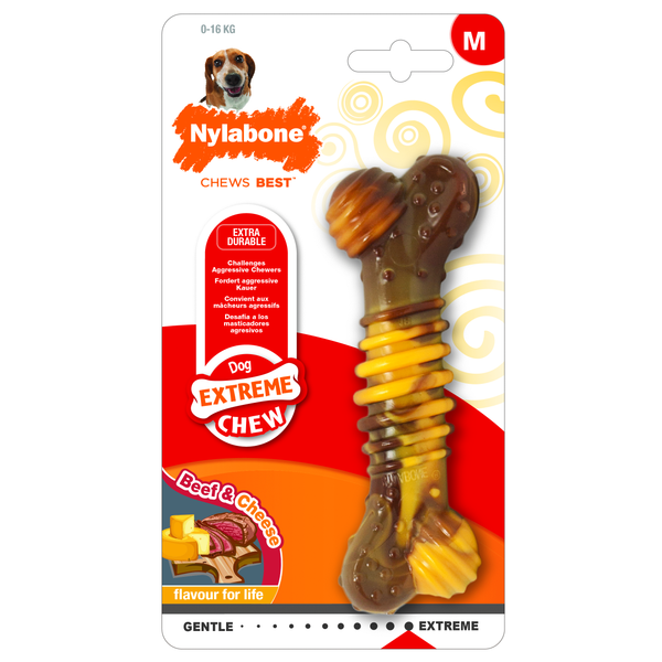 Afbeelding Nylabone Extreme Chew Textured Bone Beef & Cheese Kaas&Rund - Hondenspeelgoed - M door Petsplace.nl