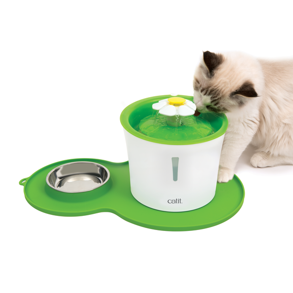 Catit Placemat Peanut Inclusief Rvs Bakje 35 x 23 x 3 cm - Kattendrinkbak - Groen