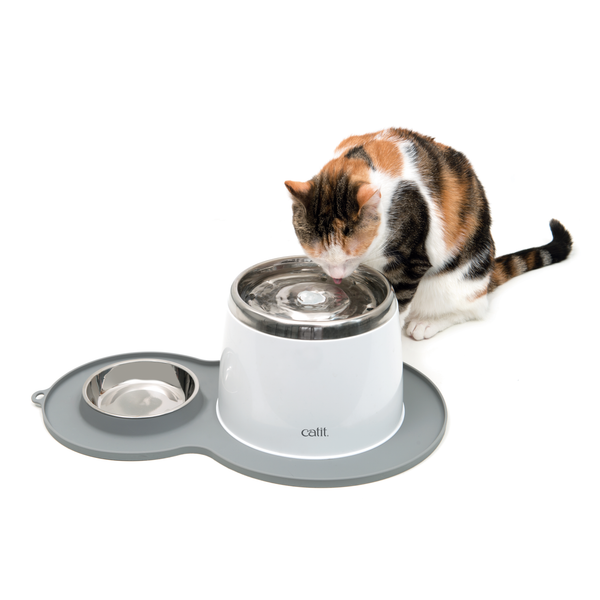 Afbeelding Catit Placemat Peanut Inclusief Rvs Bakje 35 x 23 x 3 cm - Kattendrinkbak - Grijs door Petsplace.nl