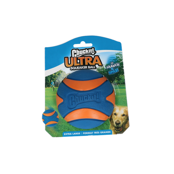 Chuckit Ultra Squeaker Ball - Hondenspeelgoed - Ø 9 cm Blauw Oranje