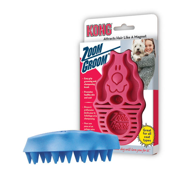 Afbeelding Kong Borstel Rubber Zoomgroom - Hondenvachtborstel - Blauw per stuk Large door Petsplace.nl