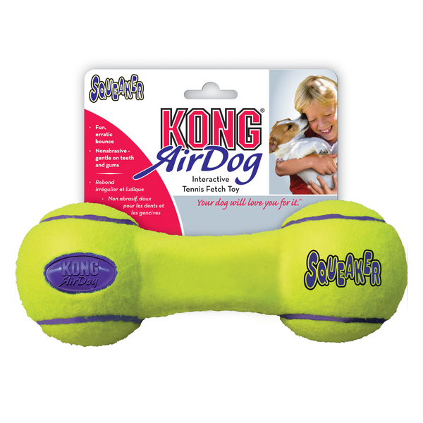 Kong Air Squeaker Dumbbell Geel - Hondenspeelgoed - Medium