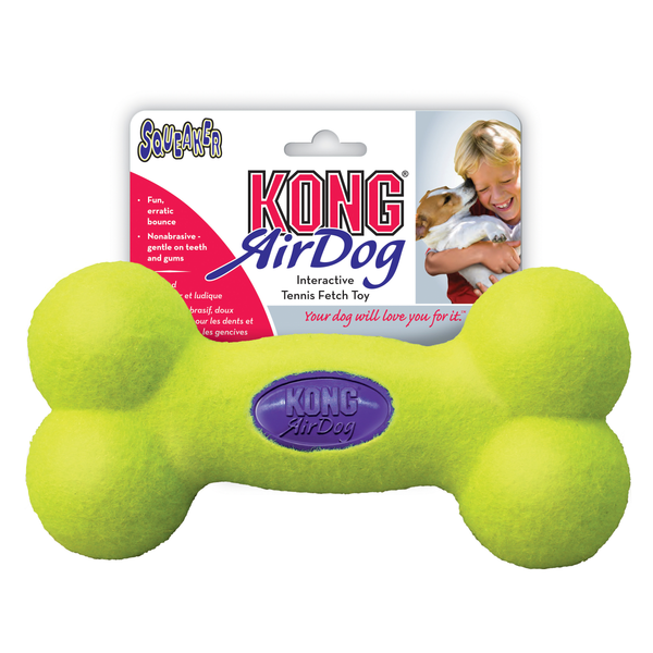 Kong Air Squeaker Bone Geel - Hondenspeelgoed - Medium