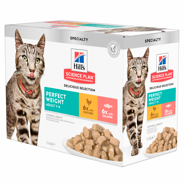 Afbeelding Hill's Adult Perfect Weight Pouch 85 gr kattenvoer 12 zakjes door Petsplace.nl