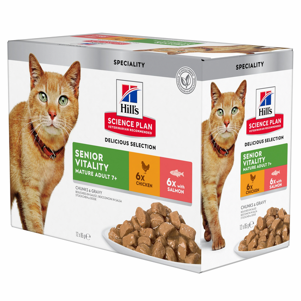 Afbeelding Hill's Adult 7+ Youthful Vitality Pouch kattenvoer 12 zakjes door Petsplace.nl