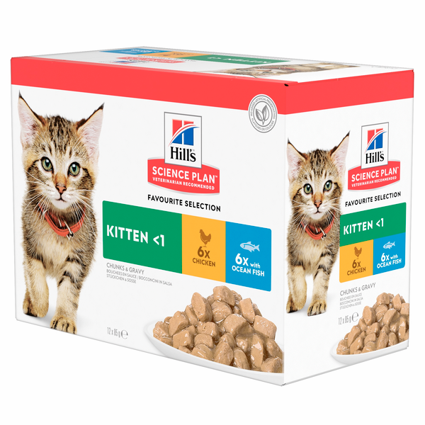 Afbeelding Hill's Pouch Kitten Favourite Selection kattenvoer 12 zakjes door Petsplace.nl