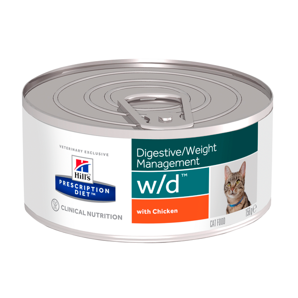 Afbeelding Hill's Prescription Diet W/D Digestive/Weight Management Blik - Kattenvoer - Kip 156 g door Petsplace.nl