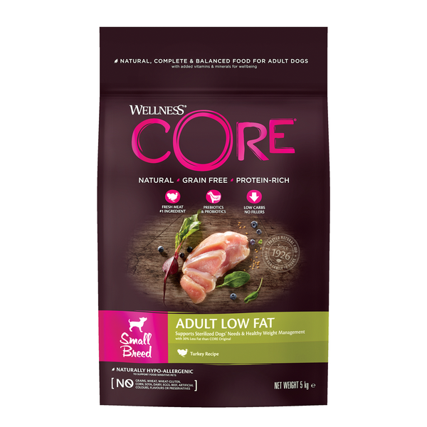 Wellness Core Grain Free Dog Small Breed Adult Low Fat - Hondenvoer - Kalkoen 5 kg