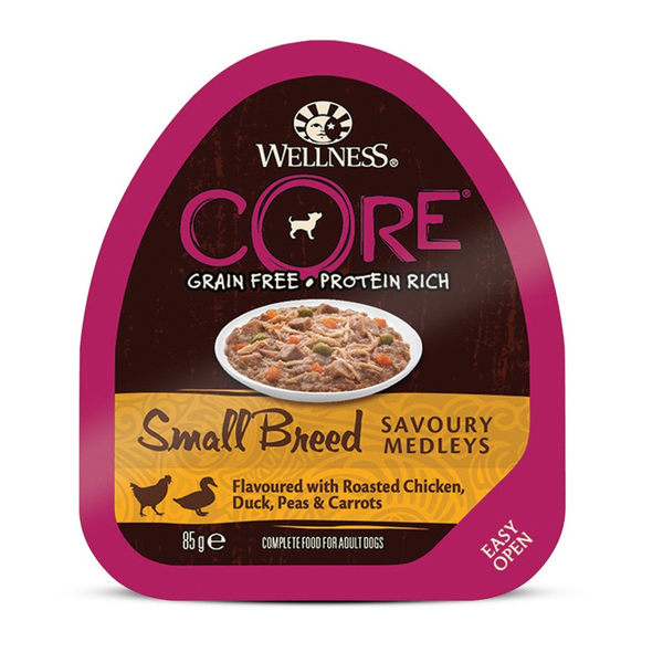 Afbeelding Wellness Core Small Breed Savoury Medleys 85 g - Hondenvoer - Kip&Eend door Petsplace.nl