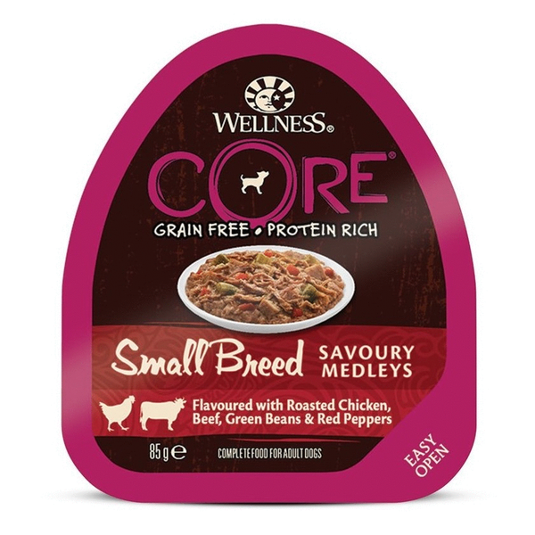 Afbeelding Wellness Core Small Breed Savoury Medleys 85 g - Hondenvoer - Kip&Rund door Petsplace.nl