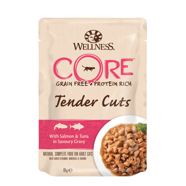 Afbeelding Wellness Core Tender Cuts 85 g - Kattenvoer - Zalm&Tonijn door Petsplace.nl