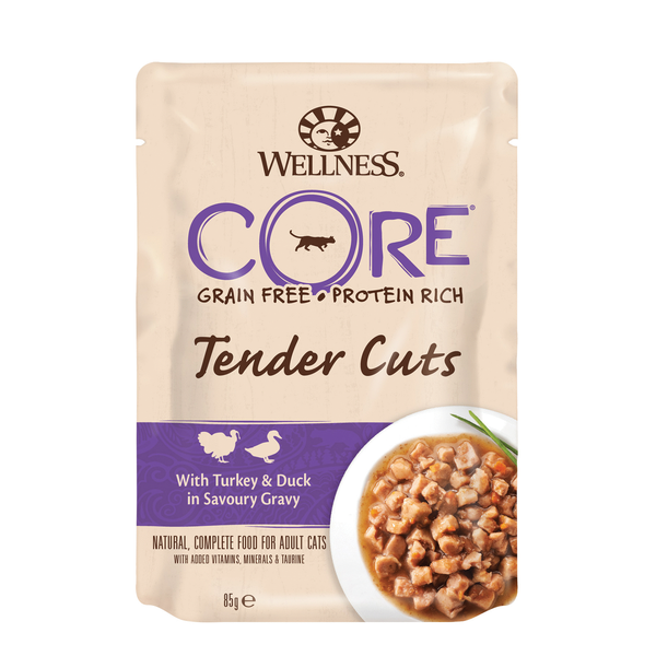 Afbeelding Wellness Core Tender Cuts 85 g - Kattenvoer - Kalkoen&Eend door Petsplace.nl