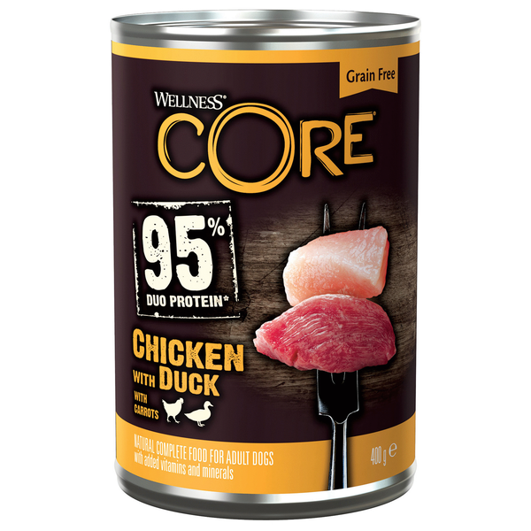 Afbeelding Wellness Core Grain Free 95 400 g - Hondenvoer - Kip&Eend&Wortel door Petsplace.nl