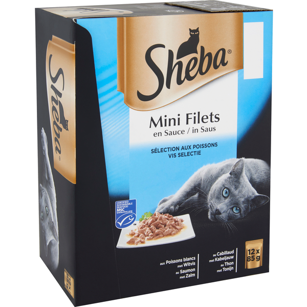 Afbeelding Sheba Mini Filets in Saus Vis Selectie Pouch 85 gr 12 zakjes door Petsplace.nl