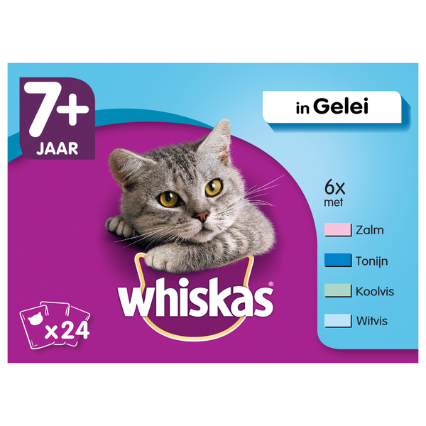 Afbeelding Whiskas 7+ Vis in gelei pouches multipack 24 x 100g Per verpakking door Petsplace.nl