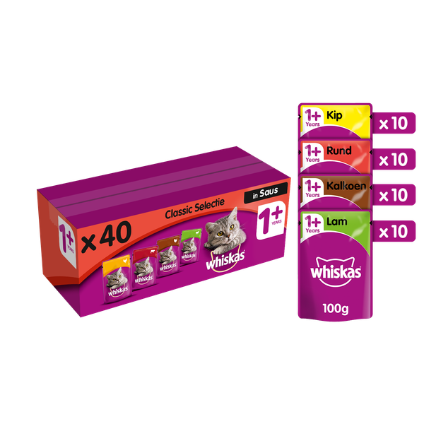 Whiskas 1+ Classic Selectie Groenten pouches multipack 40 x 100g Per verpakking