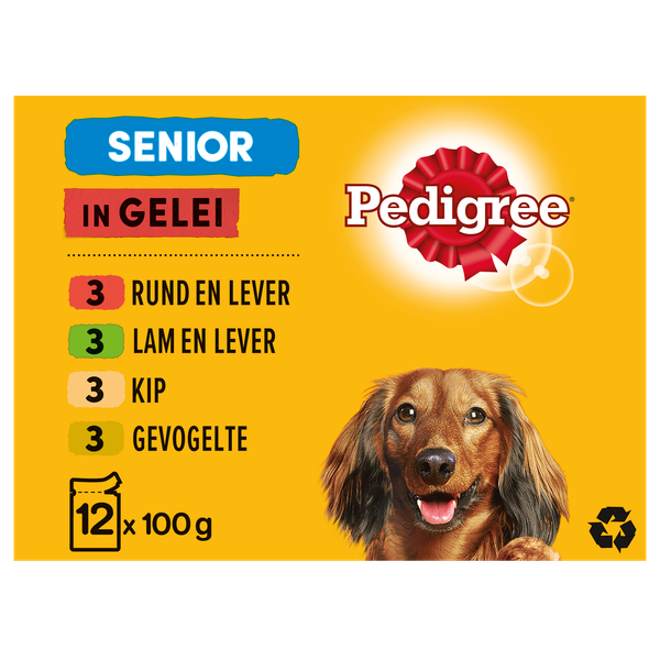 Afbeelding Pedigree Maaltijdzakjes Senior In Gelei Multipack - Hondenvoer - 12x100 g door Petsplace.nl