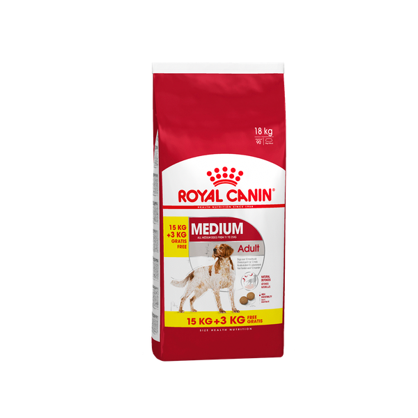 Afbeelding Royal Canin Medium Adult hondenvoer 15 + 3 kg gratis door Petsplace.nl