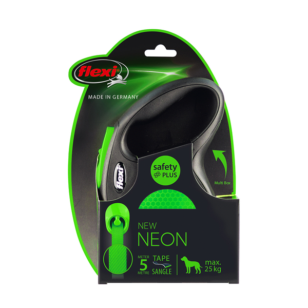 Afbeelding Flexi New Neon Special Edition 5m - Hondenriem - Zwart Groen door Petsplace.nl