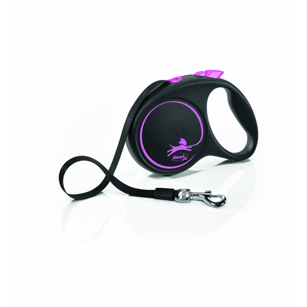 Afbeelding Flexi Rollijn Design - Zwart / Roze - M door Petsplace.nl