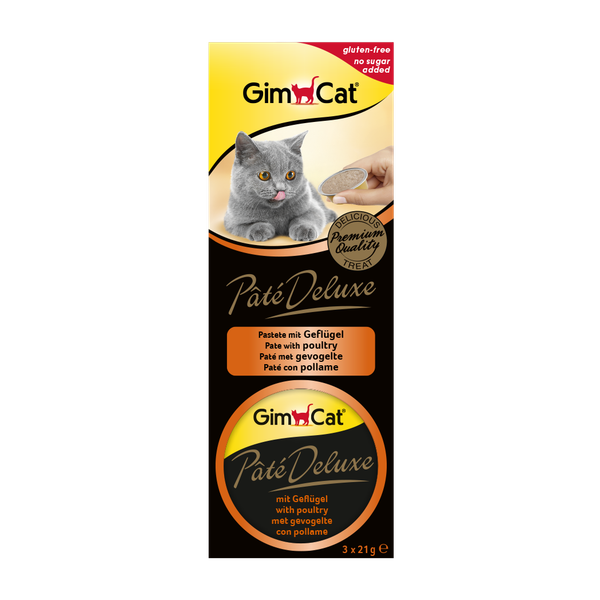 Gimcat Paté De Luxe 3x21 g - Kattensnack - Gevogelte