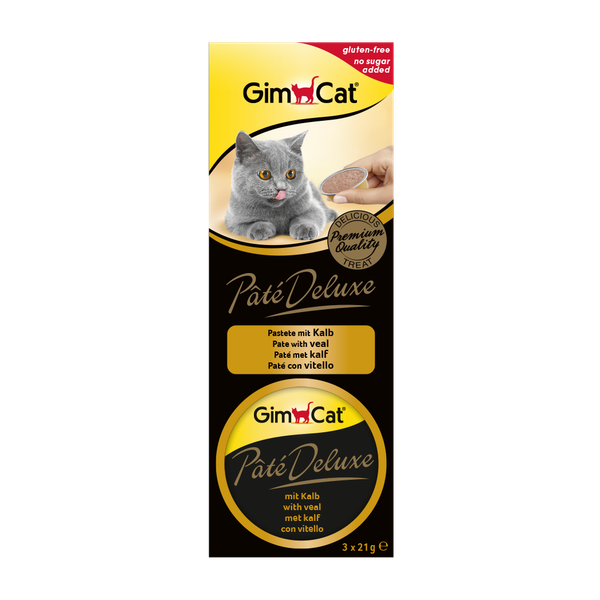 Afbeelding Gimcat Paté De Luxe 3x21 g - Kattensnack - Kalfsvlees door Petsplace.nl