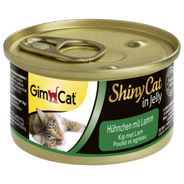 Afbeelding GimCat ShinyCat in Jelly - Kip met Lam - 24 x 70 gram door Petsplace.nl