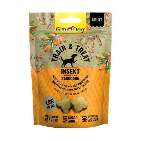 Afbeelding Gimdog Train & Treat 125 g - Hondensnacks - Insecten&Duindoorn door Petsplace.nl