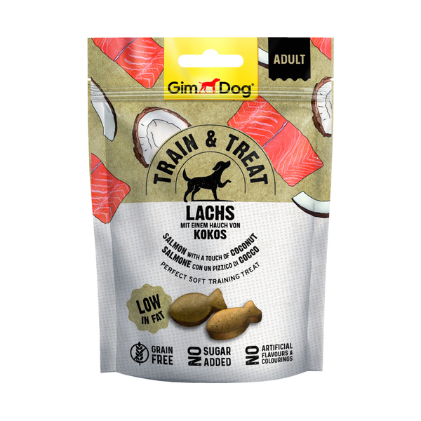 Afbeelding Gimdog Train & Treat 125 g - Hondensnacks - Zalm&Kokosnoot door Petsplace.nl