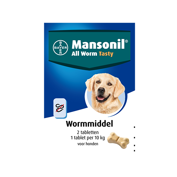 Mansonil All Worm Dog Tasty Small/Medium - Anti wormenmiddel - 2 tab Vanaf 2.5 Kg. 1 Tab Per 10 Kg