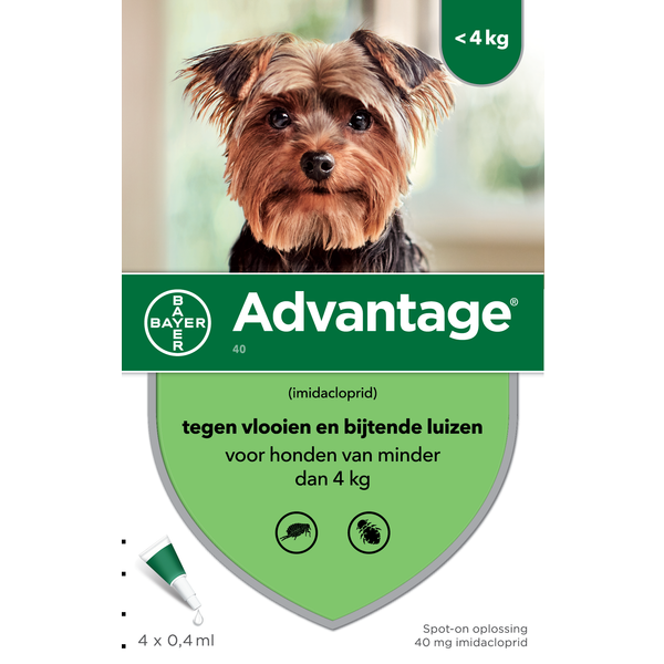 Advantage Nr. 40 vlooienmiddel (tot 4kg) hond Per verpakking
