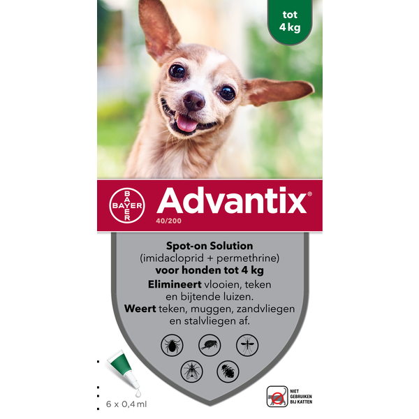 Advantix Spot On 40 0.4 ml Anti vlooien en tekenmiddel 6 pip 1.5 4 Kg