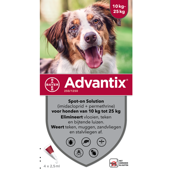 Advantix 250/1250 voor honden van 10 tot 25 kg 4 pipetten