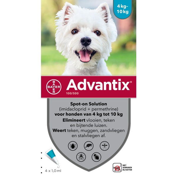 Advantix 100/500 voor honden van 4 tot 10 kg 4 pipetten
