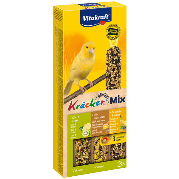 Vitakraft Kanarie Kracker 3 stuks - Vogelsnack - Sinaasappel&Sesam&Kiwi