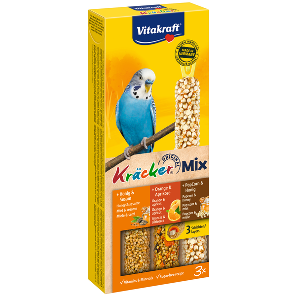 Vitakraft Parkiet Kracker 3 stuks - Vogelsnack - Honing&Sinasappel&Popcorn