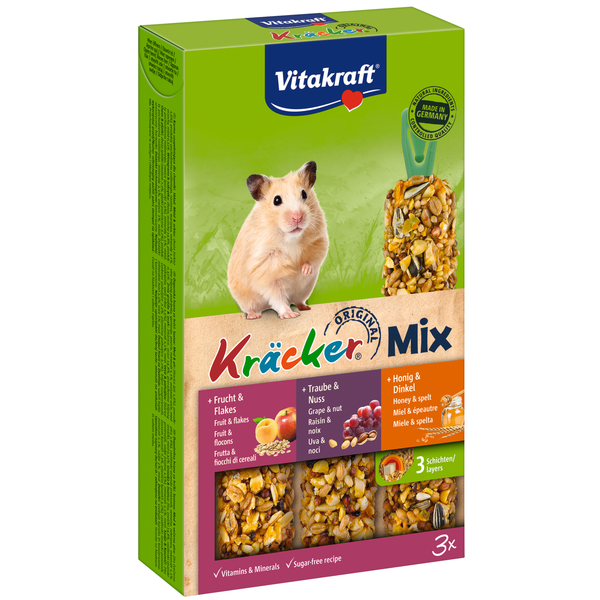 Vitakraft Hamster Kracker 3in1 Mulitvitamine/Honing/Fruit - Knaagdiersnack - 168 g