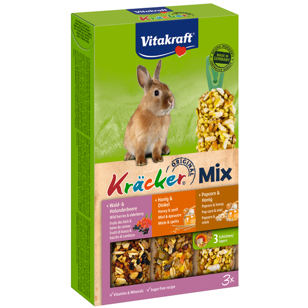 Afbeelding Vitakraft Konijn Kracker 3in1 - Konijnensnack - Honing&Popcorn&Active door Petsplace.nl