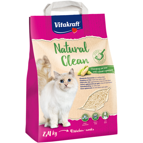 Afbeelding Vitakraft Natural Clean Kattenbakvulling Van Witte Maïs - Kattenbakvulling - 2.4 kg door Petsplace.nl