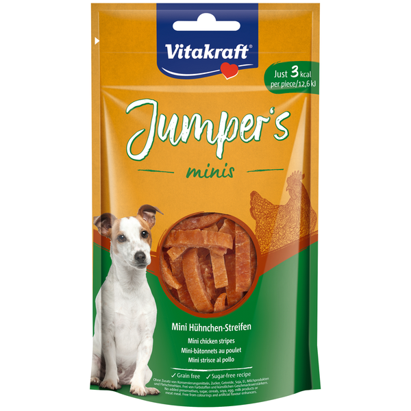 Afbeelding Vitakraft Jumpers Mini Stripes - Hondensnacks - Kip 80 g door Petsplace.nl