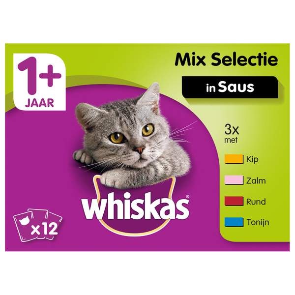 Whiskas 1+ Mix in saus pouches multipack 12 x 100g Per verpakking