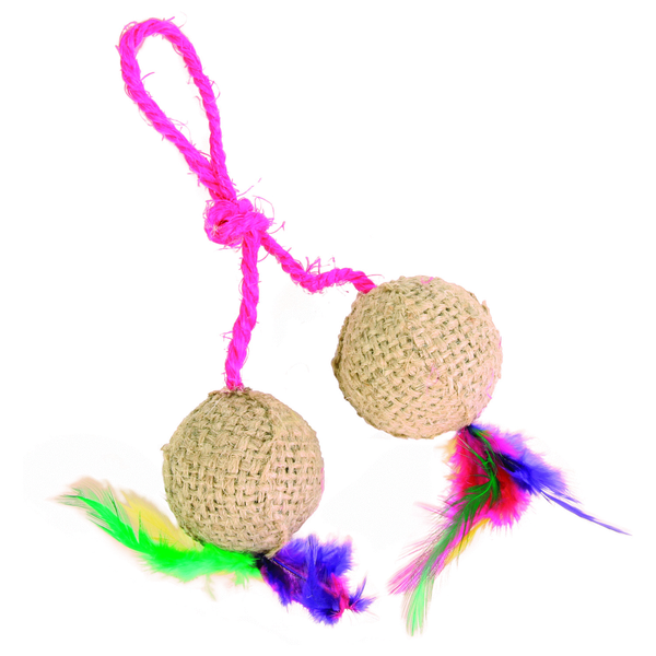 Afbeelding Trixie Balletjes Aan Touw 4.5 Cm - Kattenspeelgoed - 60x105x215 mm 2 stuks door Petsplace.nl