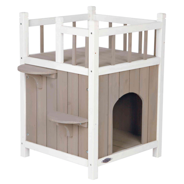 Trixie Natura&apos;s Cat Home Met Balkon - Kattenhuis - 45x65x45 cm Grijs Wit