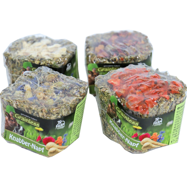 Afbeelding Jr Farm Grainless Knabbelbak Assorti - Ruwvoer - 5 x 5 x 5.5 cm 75 g door Petsplace.nl