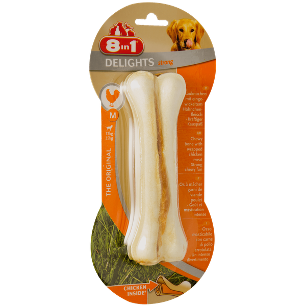 Afbeelding 8in1 Delights Bones Strong Kip - Hondensnacks - Medium door Petsplace.nl