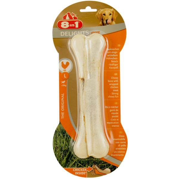 Afbeelding 8in1 Delights Bones Strong Kip - Hondensnacks - Large door Petsplace.nl