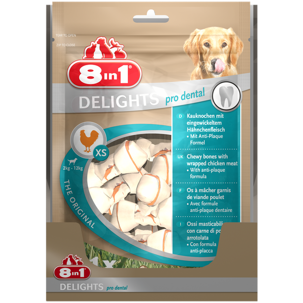 Afbeelding 8in1 Delights Pro Dental - Hondensnacks - Kip 21x12 g 21 stuks Xsmall door Petsplace.nl