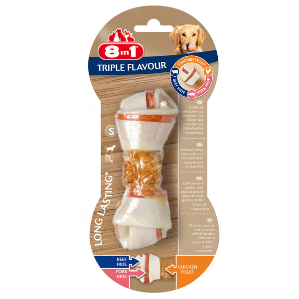 8in1 Delights Kauwknook Triple Flavour Kip&Varken&Rund - Hondensnacks - S