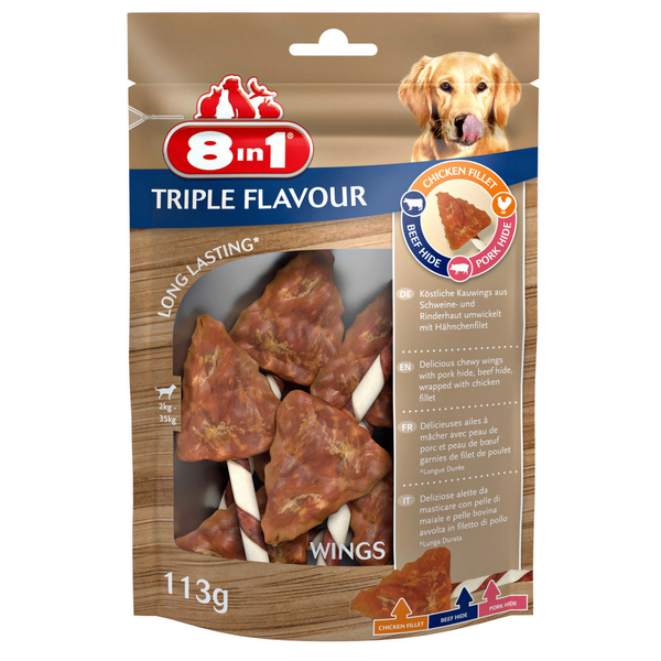 8in1 Delights Wings Triple Flavour - Hondensnacks - Kip Varken Rund 6 stuks